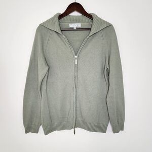 Carolyn Taylor For By Design Essentials Sage Green Cotton Zip-Up Sweater Medium
